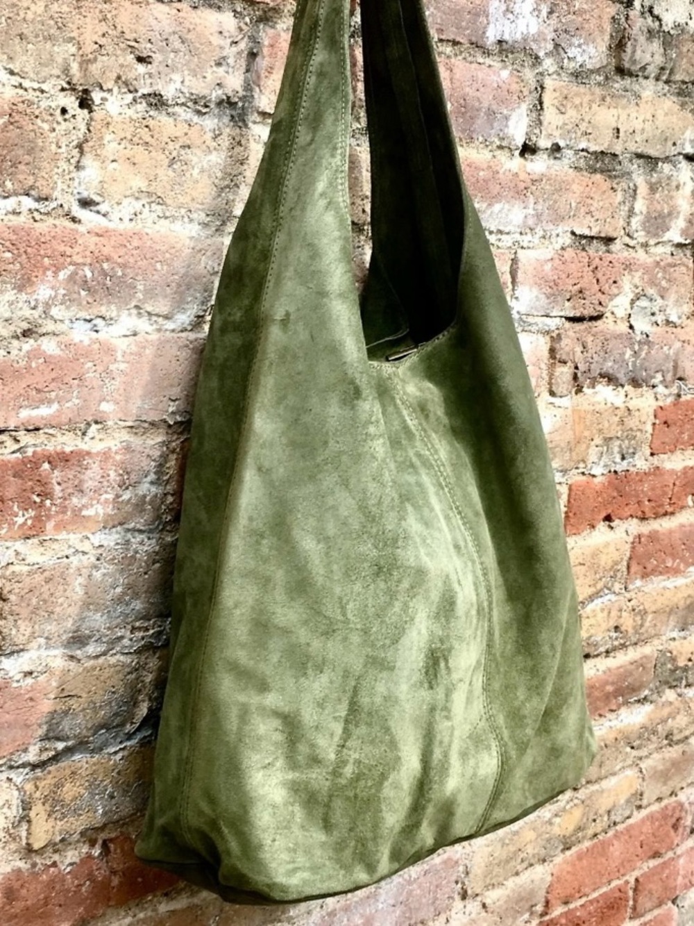 Made in Italy suede leather zipper tote moss / warm sage green - Picture 8 of 13
